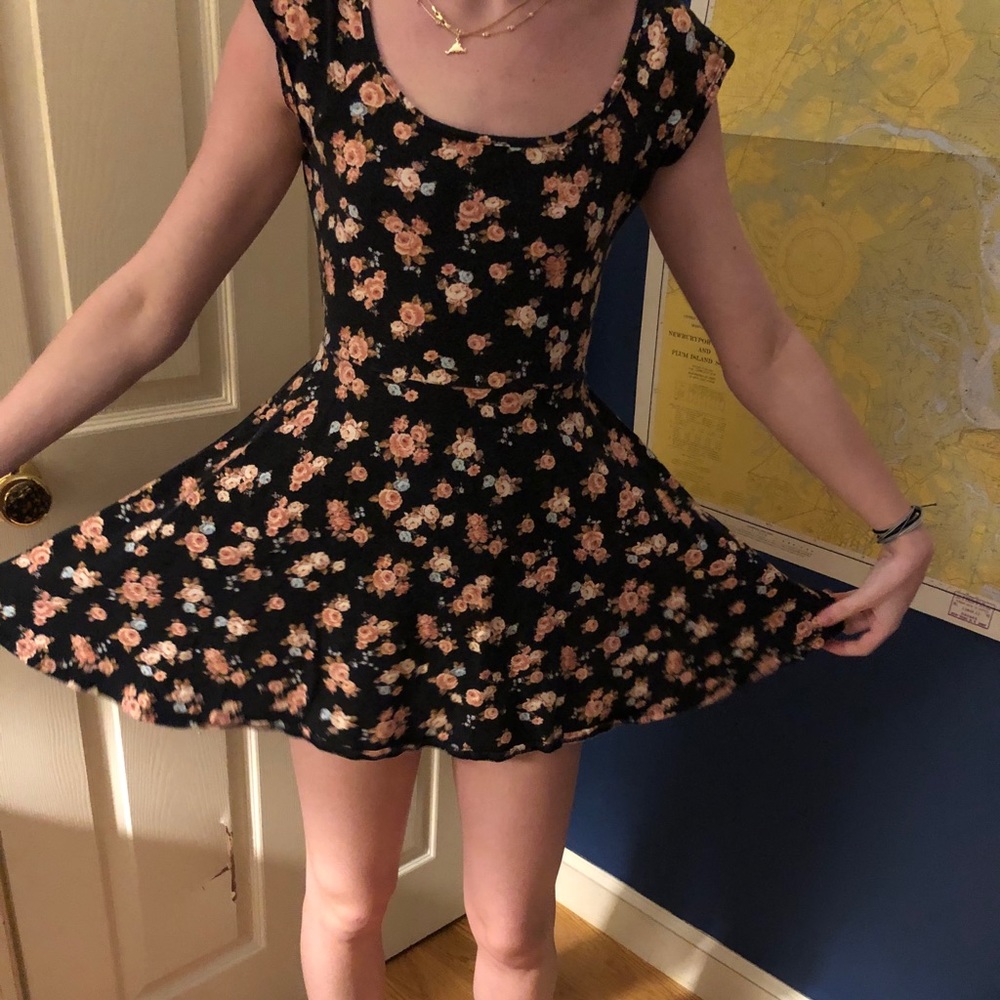 Black Floral skater dress